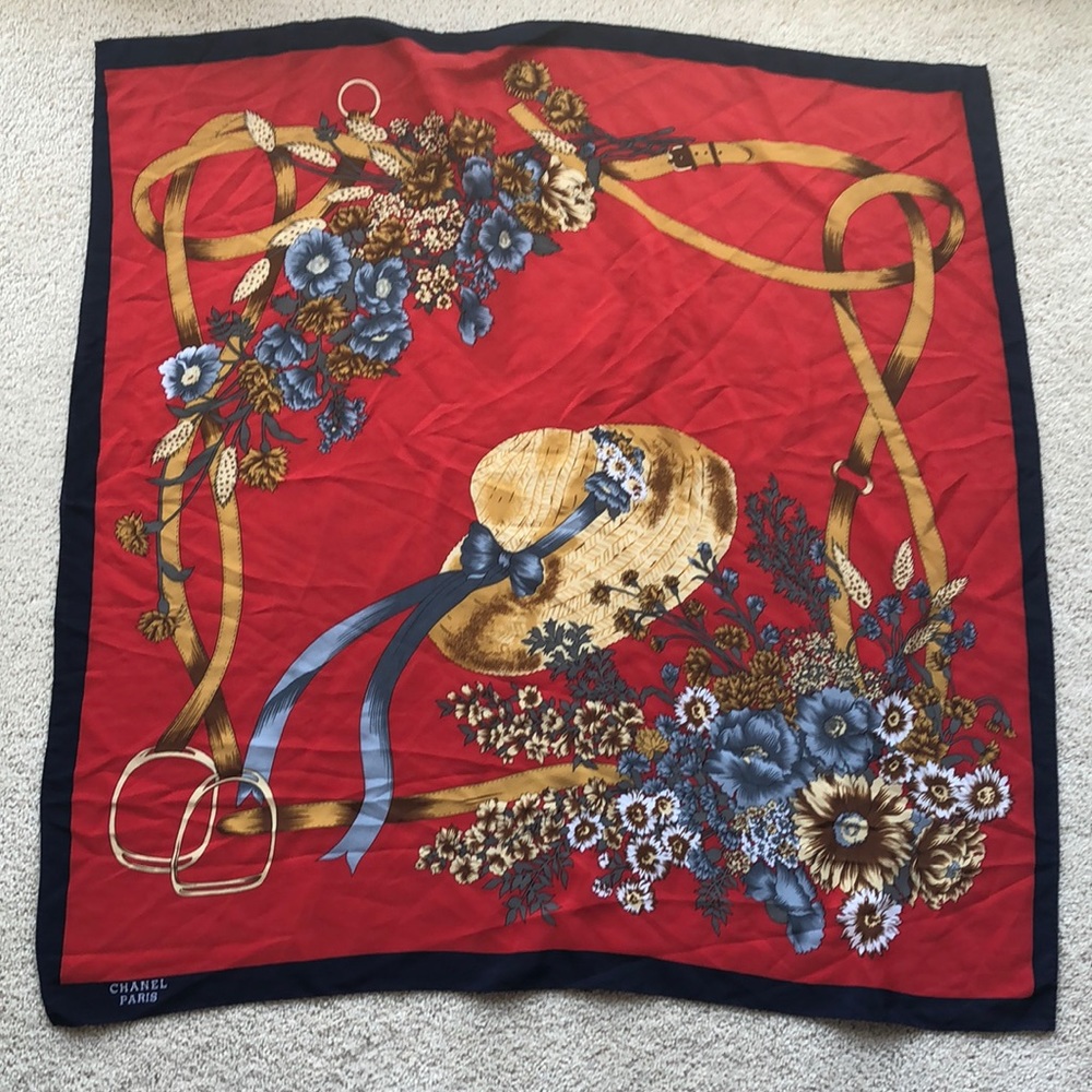 Vintage CHANEL Silk Scarf - Red